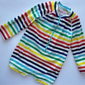 Primary Rainbow Stripe Long Sleeve Rash Guard Swimsuit – 6-12M